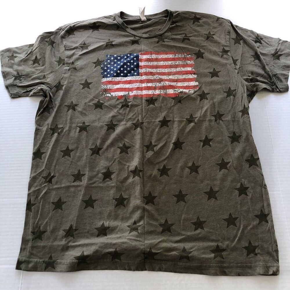 Code Five Green Star Print American Flag Patriotic Military T-Shirt Men 2XL A797
